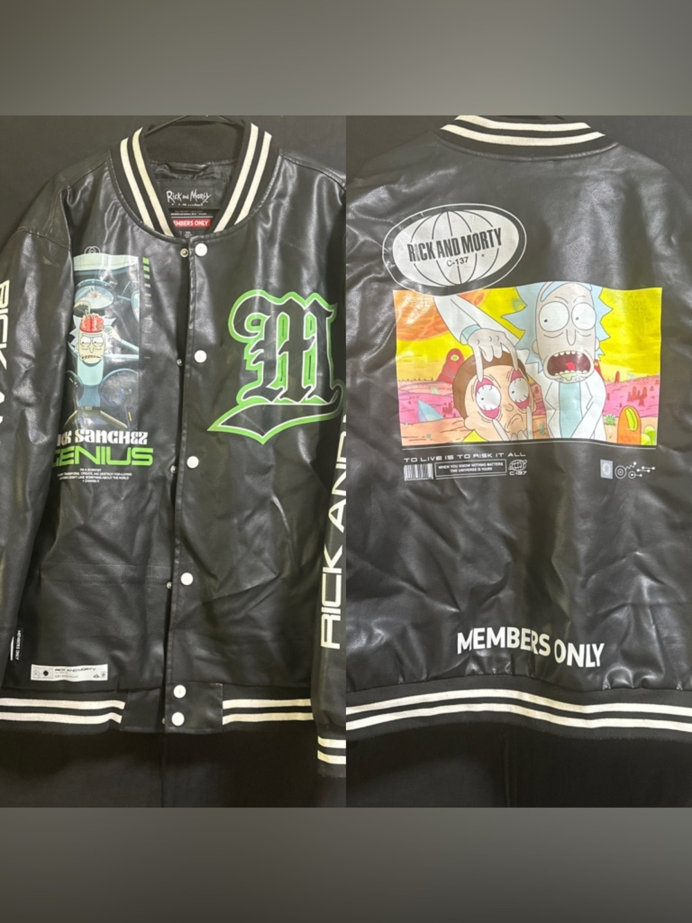 Members Only Rick & Morty Varsity Jacket Faux Leather Graphic Back Adult Swim 2x